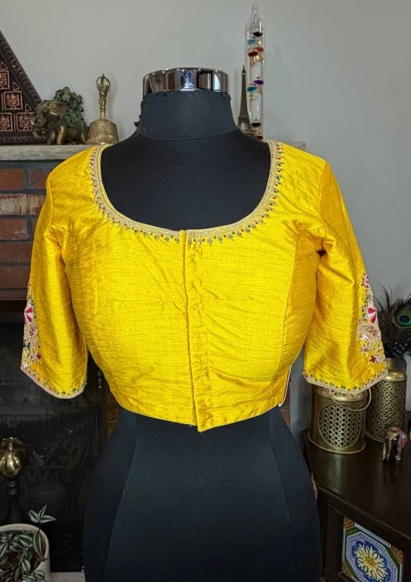 Yellow Raw Silk Marodi Work Blouse